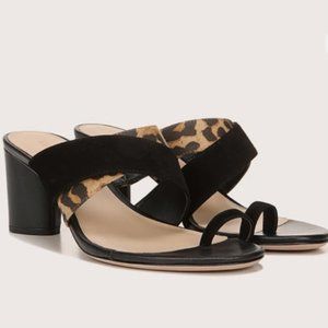 Veronica Beard Zuri Toe-Ring Slide Sandal in Leopard/Black/Camel, Size 9.5 & 10